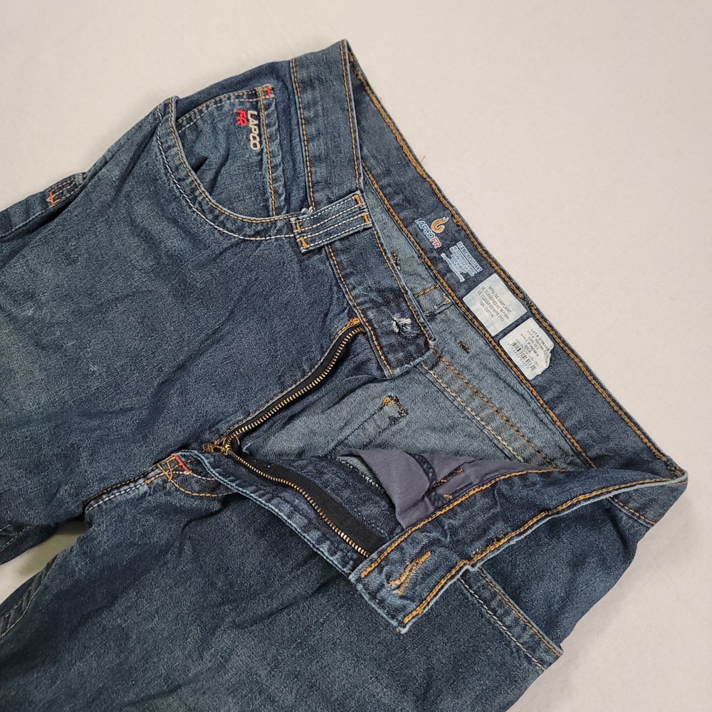 LAPCO FR Flame Resistant Jeans Mens 32x36 Blue Straight Work Missing Button
